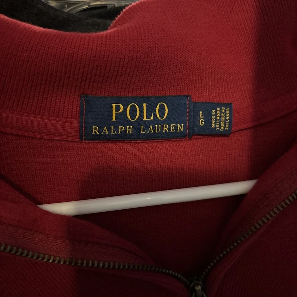 Polo Ralph Lauren 1/4 Zip Mock Neck Suede Cotton French Rib Pullover Red Pony L